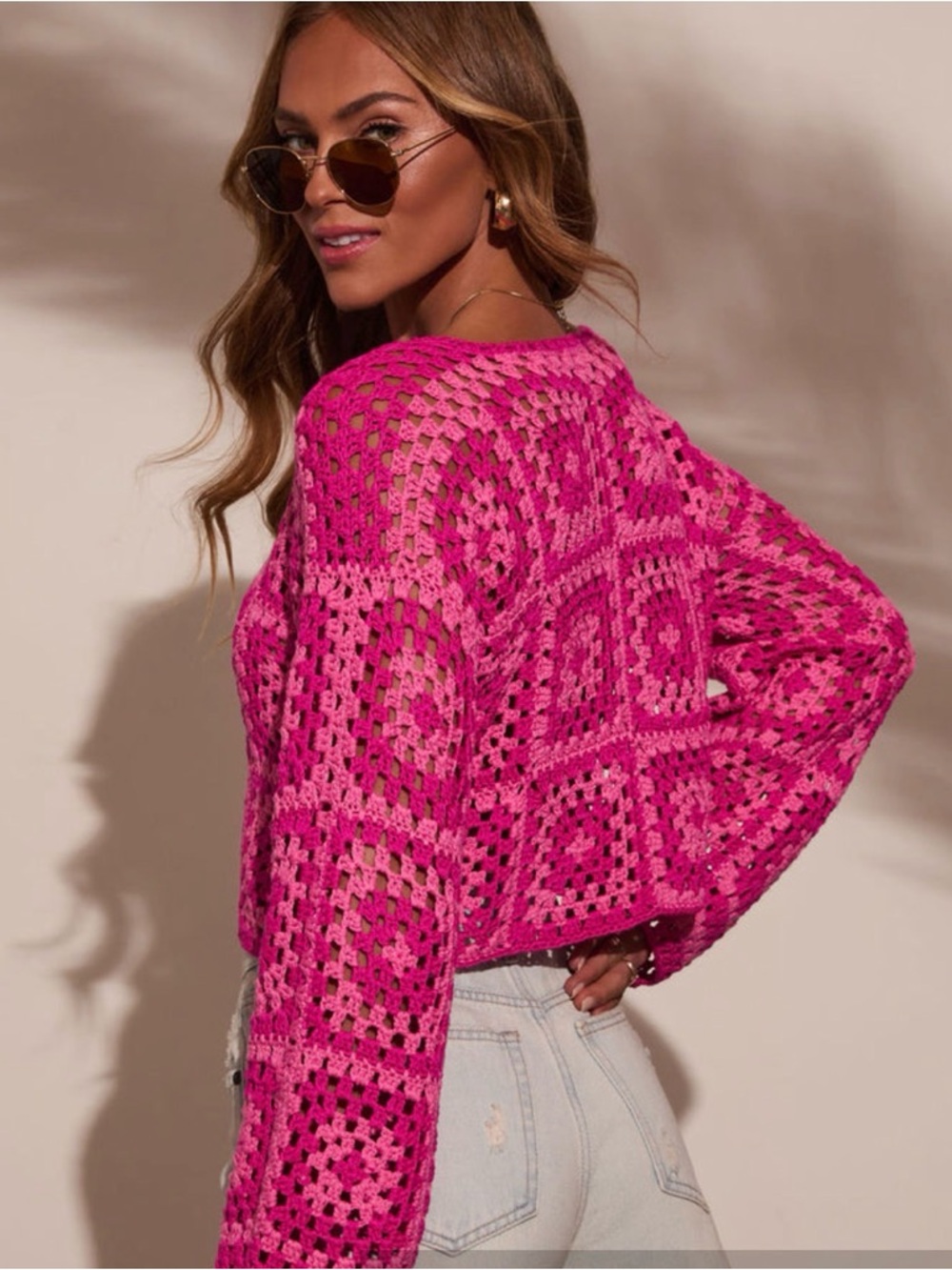 Vici Hot Pink Crochet Scoop Neck Top